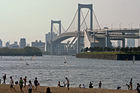 Rainbow bridge with Odaiba beach in the foreground